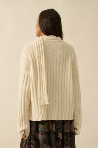 Oversized Cream Scarf Sweater - 