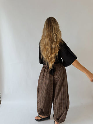 Plaid Balloon Drawstring Pant -