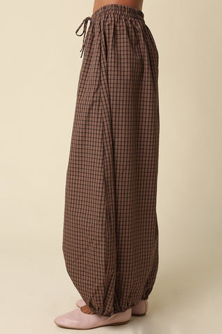 Plaid Balloon Drawstring Pant -