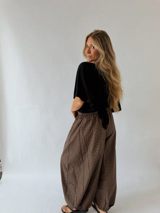 Plaid Balloon Drawstring Pant -