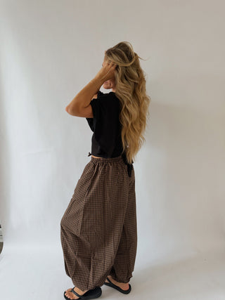 Plaid Balloon Drawstring Pant -
