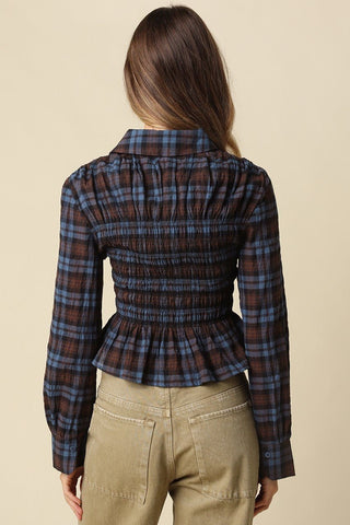 Plaid Flare Button Up Top -