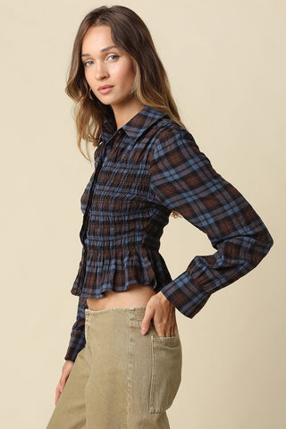 Plaid Flare Button Up Top -