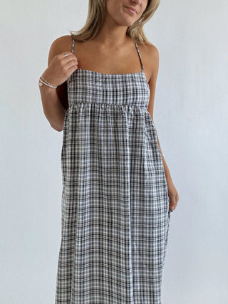 Plaid Open Back Maxi Dress - 