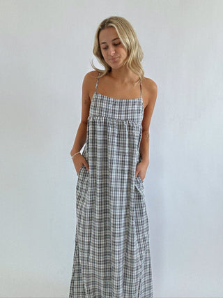 Plaid Open Back Maxi Dress - 