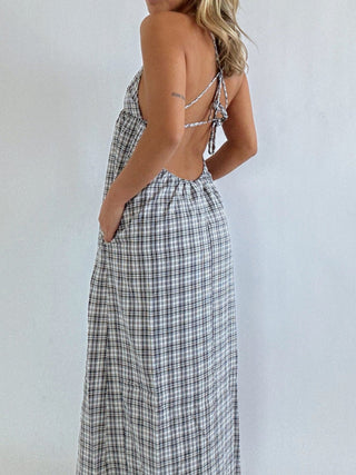 Plaid Open Back Maxi Dress - 
