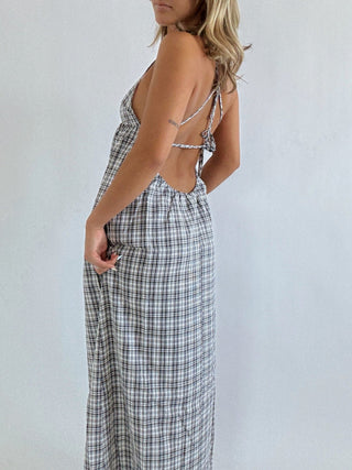 Plaid Open Back Maxi Dress - 