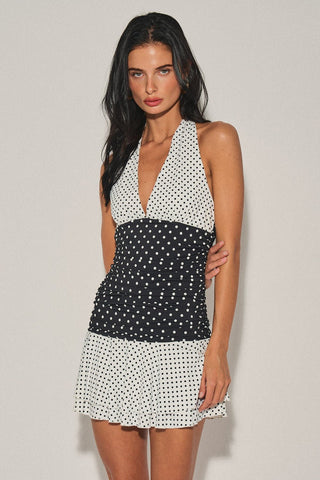 Polka Dot Halter Mini Dress -