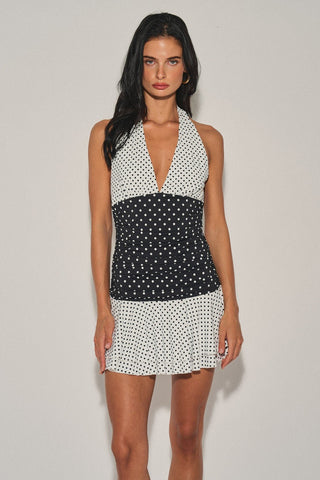Polka Dot Halter Mini Dress -