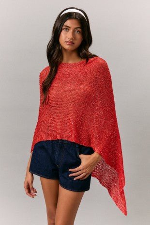 Red Sequin Knit Poncho -