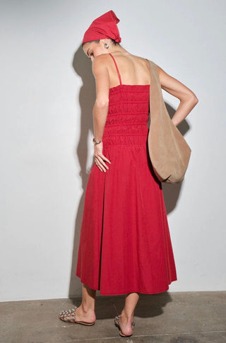Red Smocked Midi Dress + Bandana - 