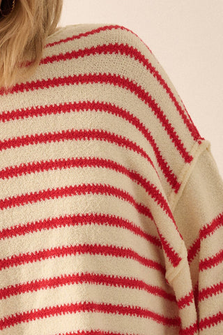Red Striped Boat Neck Sweater - 