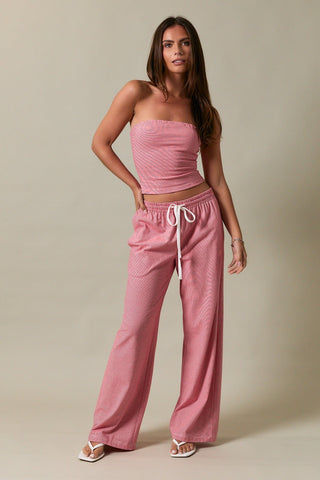 Red + White Stripe Wide Leg Pants - 