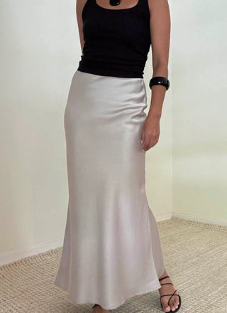 Satin Midi Skirt - Taupe Grey - 