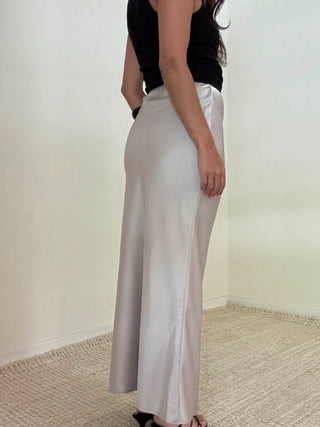 Satin Midi Skirt - Taupe Grey - 