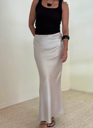 Satin Midi Skirt - Taupe Grey - 