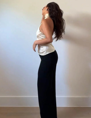 Satin Open Back Scarf Top - 