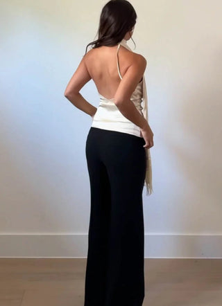 Satin Open Back Scarf Top - 