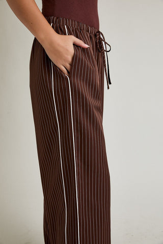 Striped Brown Wide Leg Pant - 