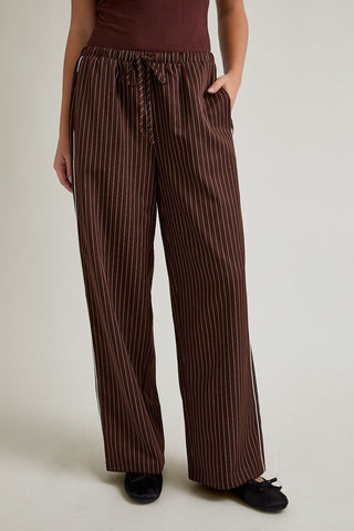 Striped Brown Wide Leg Pant - 