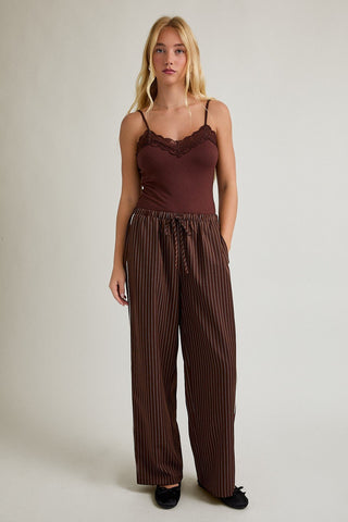 Striped Brown Wide Leg Pant - 