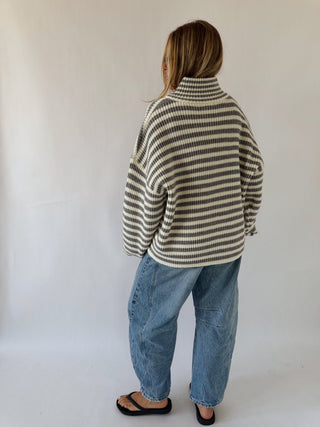 Striped Double Zip Sweater -