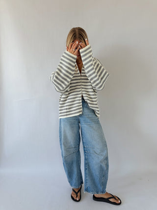 Striped Double Zip Sweater -