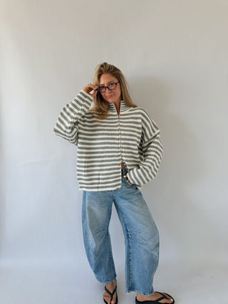 Striped Double Zip Sweater -