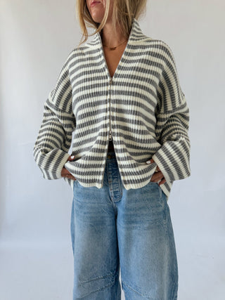 Striped Double Zip Sweater -