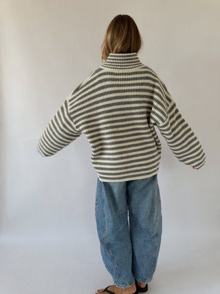 Striped Double Zip Sweater -