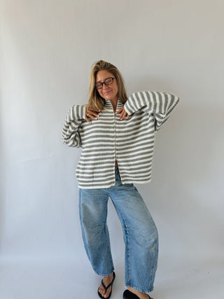 Striped Double Zip Sweater -