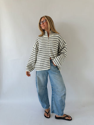 Striped Double Zip Sweater -
