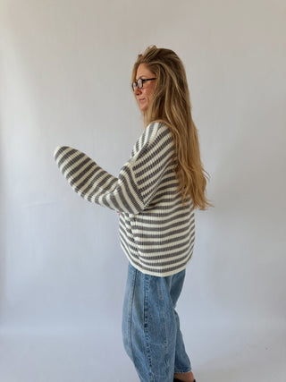 Striped Double Zip Sweater -