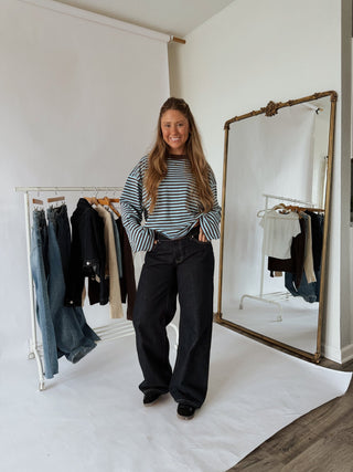 Striped Oversized Long Sleeve Tee - 