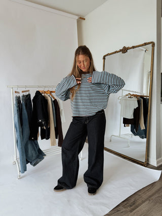 Striped Oversized Long Sleeve Tee - 