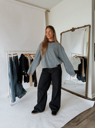 Striped Oversized Long Sleeve Tee - 