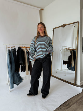 Striped Oversized Long Sleeve Tee - 