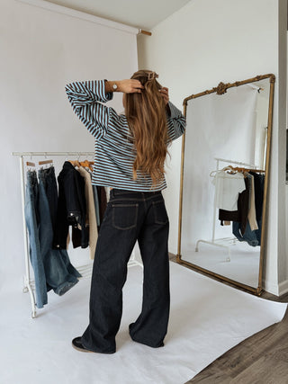 Striped Oversized Long Sleeve Tee - 