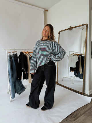 Striped Oversized Long Sleeve Tee - 