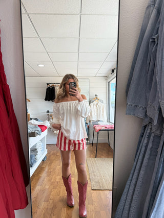 Striped Red Mini Shorts - 