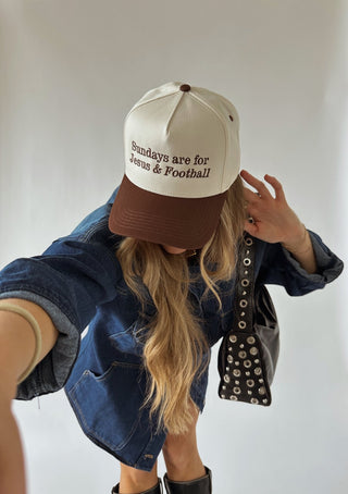 Sundays are for Jesus and football hat: Brown brim - 