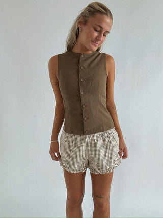 Tan Gingham Mini Shorts - Mini Shorts