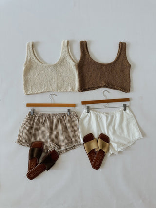 Tan Gingham Mini Shorts - Mini Shorts