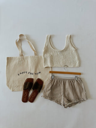 Tan Gingham Mini Shorts - Mini Shorts