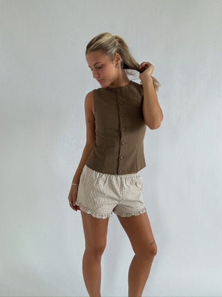 Tan Gingham Mini Shorts - Mini Shorts