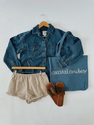 Tan Gingham Mini Shorts - Mini Shorts