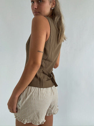 Tan Gingham Mini Shorts - Mini Shorts