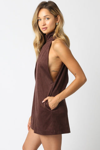 The Brown Keyhole High Neck Mini Dress - 