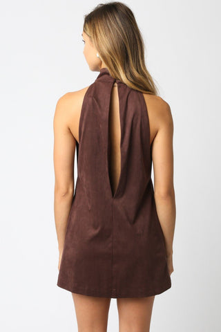 The Brown Keyhole High Neck Mini Dress - 