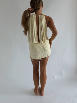 The Butter Yellow High Neck Mini Dress - 